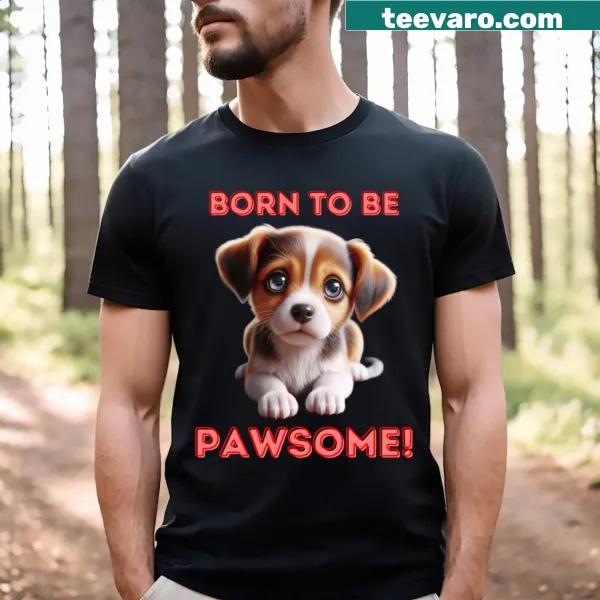 Cute T-shirt featuring an illustration of a playful puppy