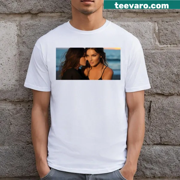 Illustrative T-shirt featuring two figures on the beach