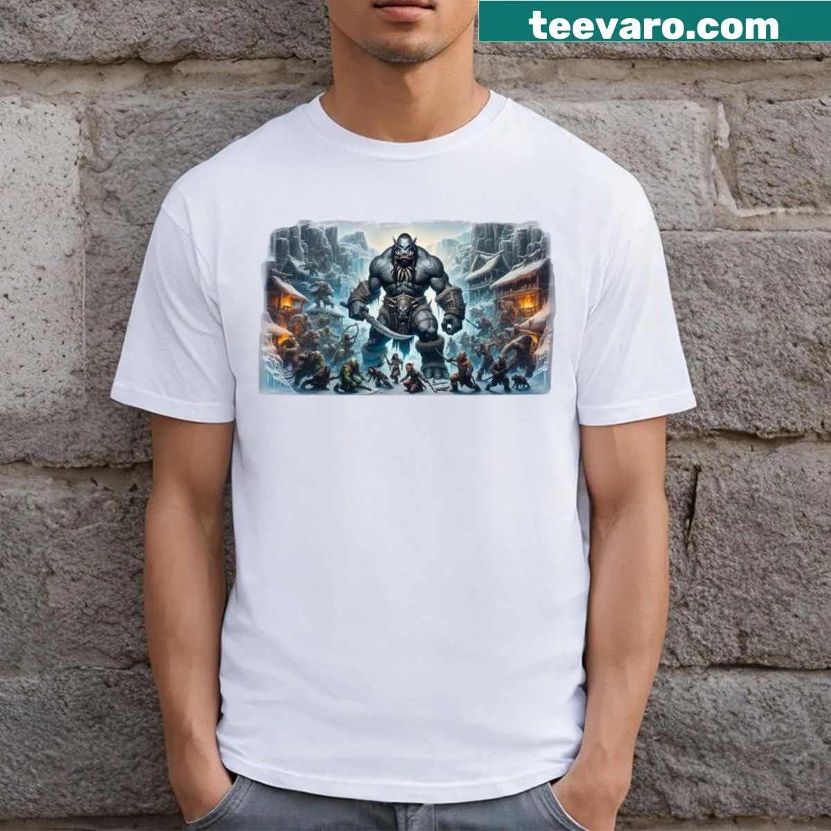 Fantasy T-shirt featuring an illustration of an Orc king's reign — on a men's t-shirt