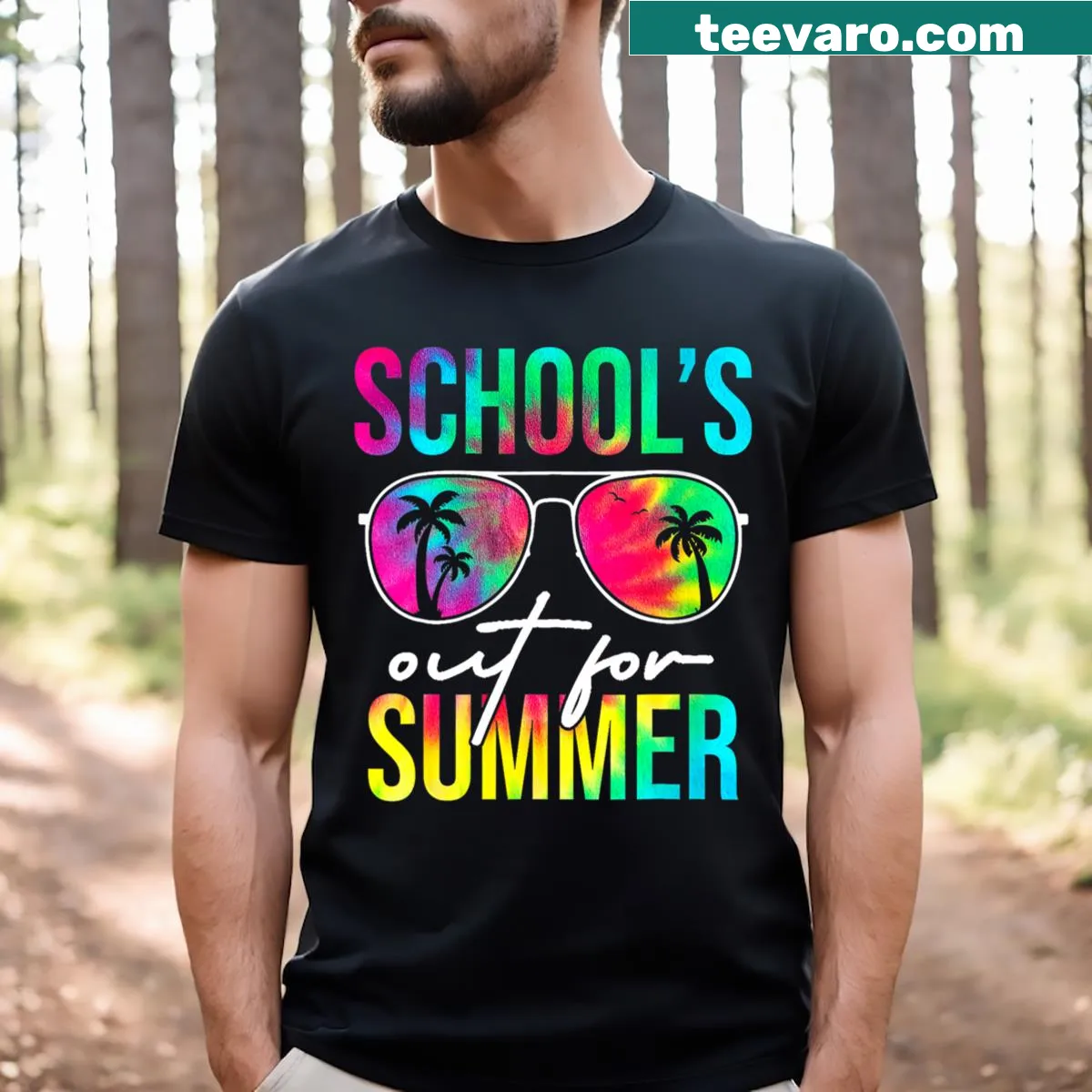 Celebratory graphic T-shirt for summer break and graduation — on a men's t-shirt