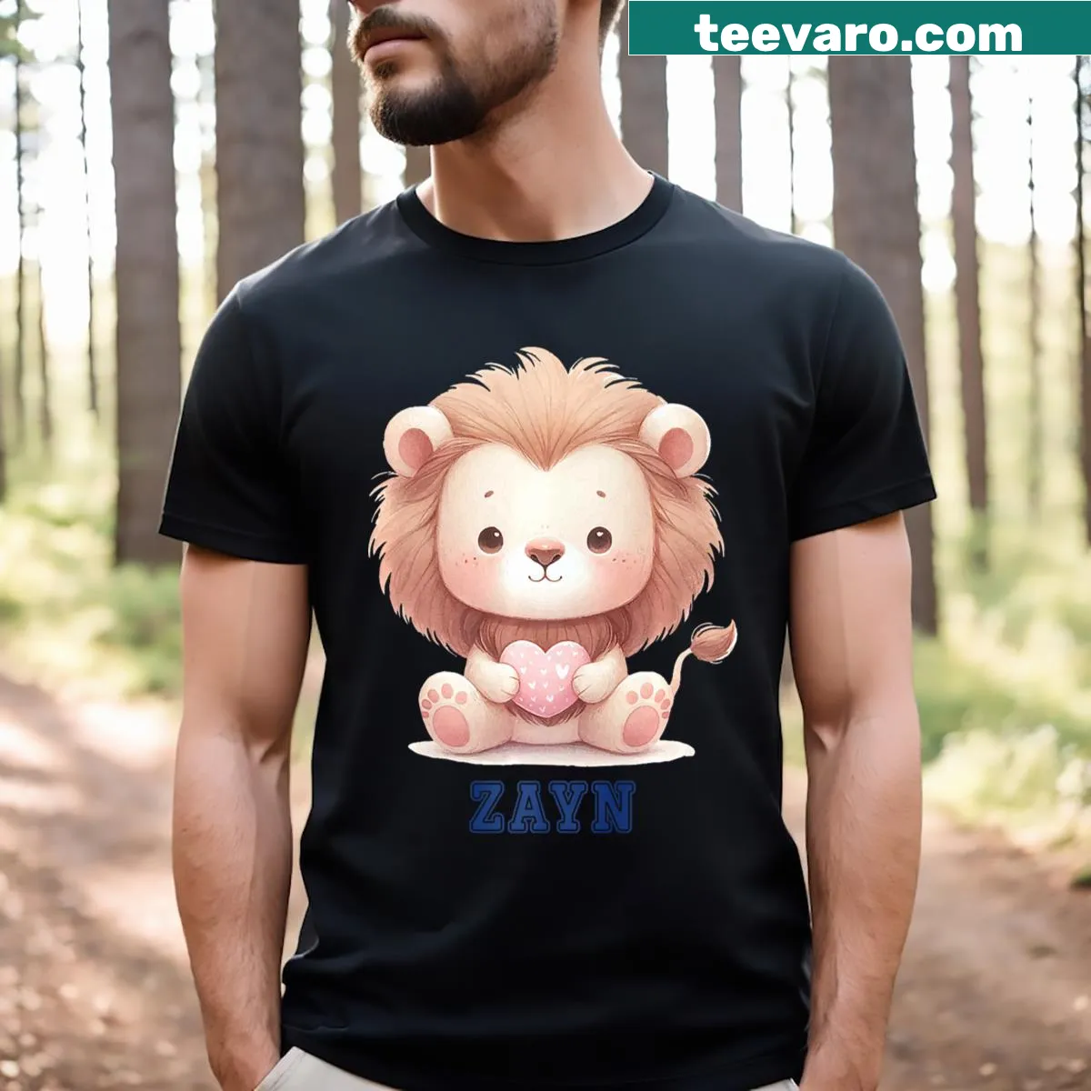 Cute baby lion graphic tee featuring the name Zayn — on a men's t-shirt