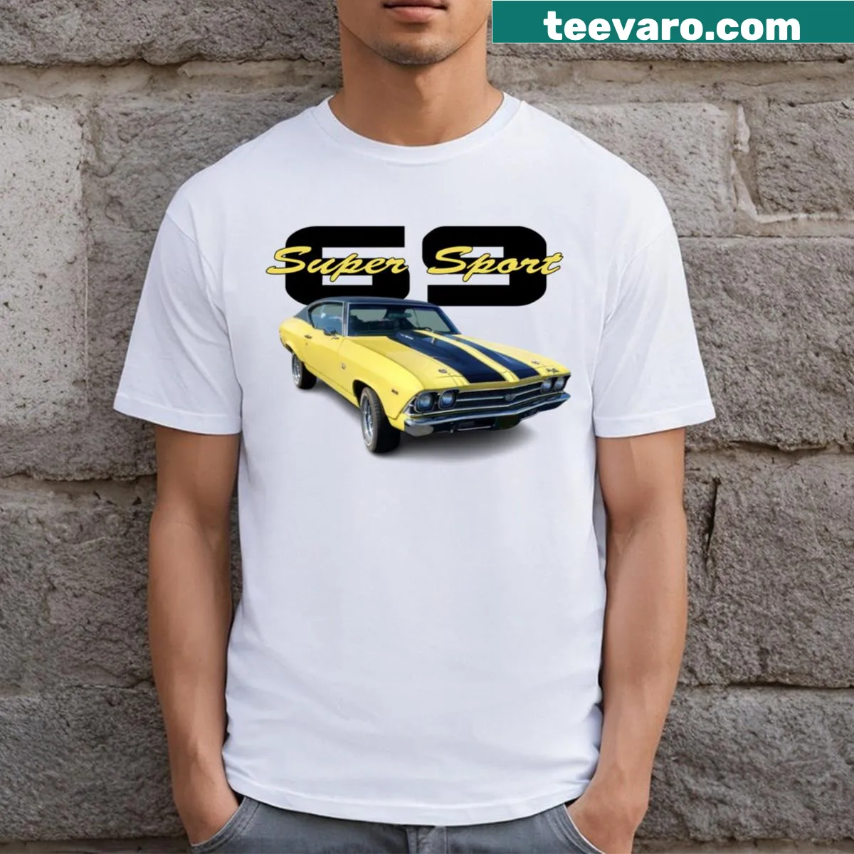 Illustration of a 1969 Chevy Chevelle SS on a T-shirt — on a men's t-shirt