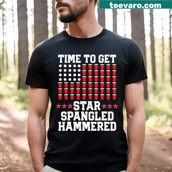 T-shirt with a beer pong graphic and American flag design