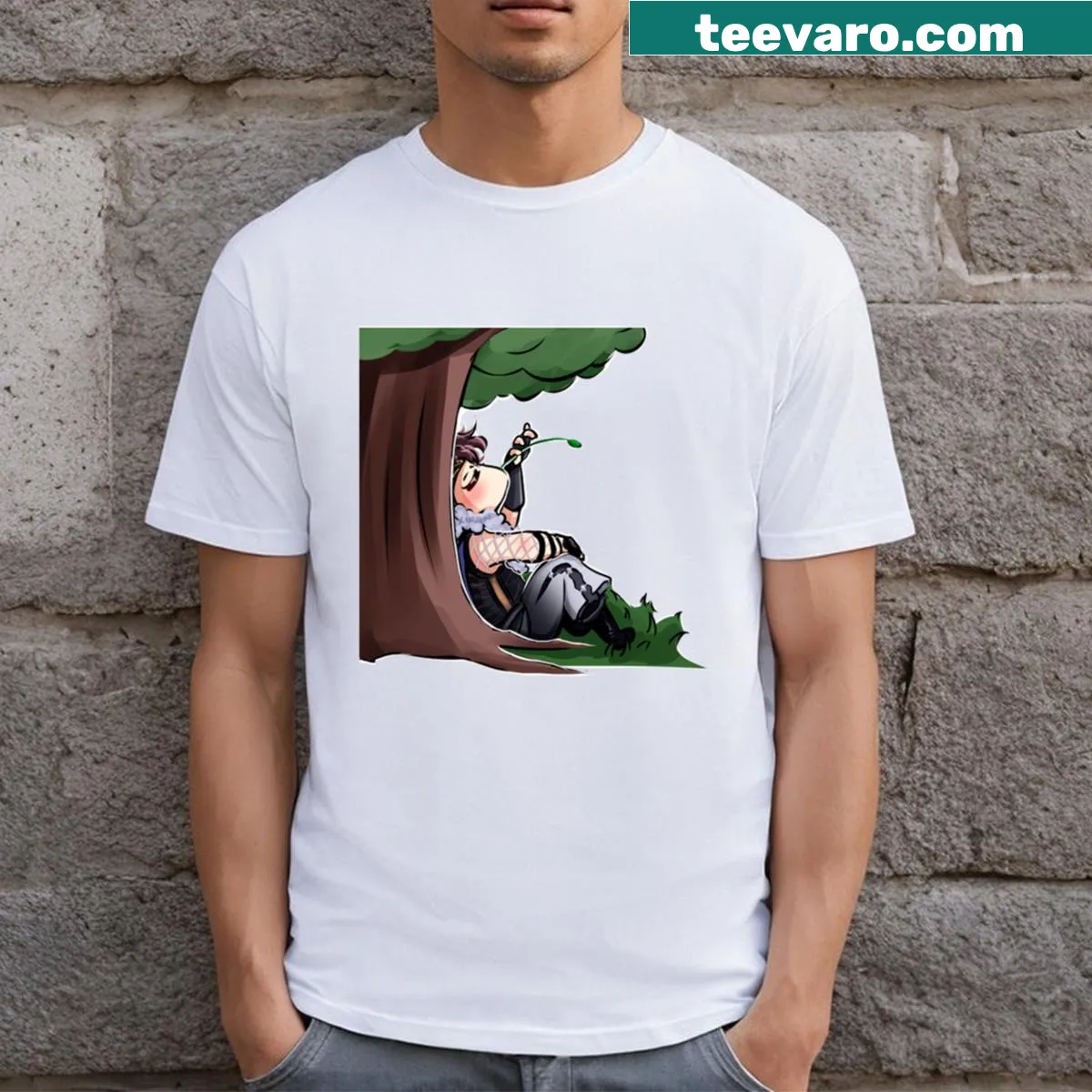Hand-lettered relaxing message on long T-shirt — on a men's t-shirt