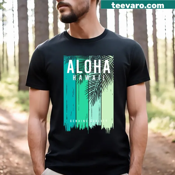 Hawaii-themed T-shirt featuring an illustration of tropical elements.
