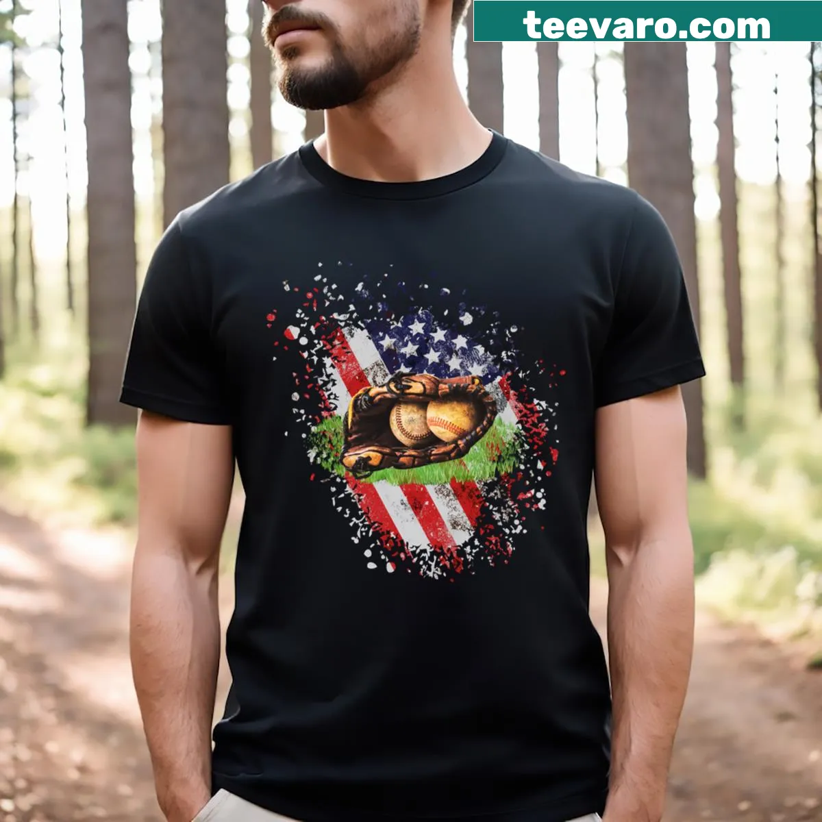 Vintage American Flag Baseball T-shirt for patriotic occasions — on a men's t-shirt