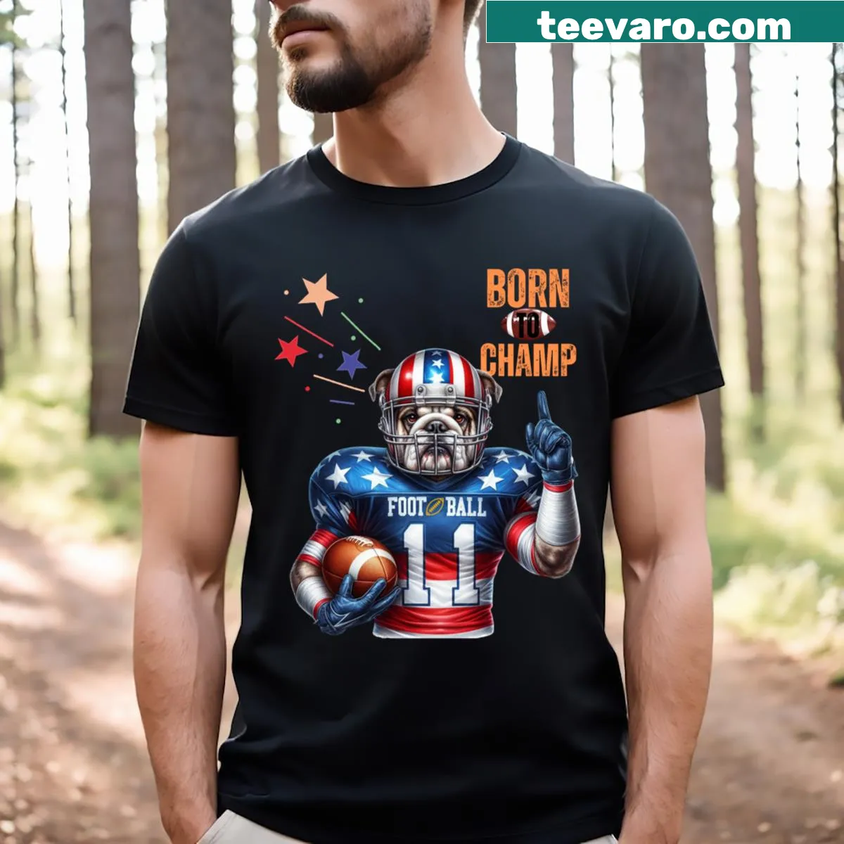 Illustrated T-shirt celebrating American football pride — on a men's t-shirt