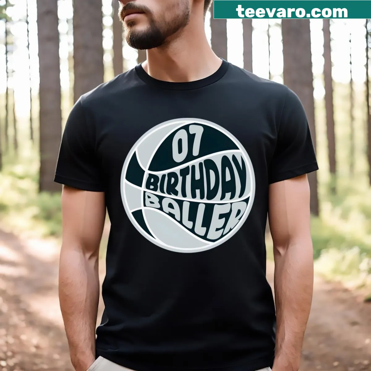 Playful typography T-shirt with basketball theme — on a men's t-shirt