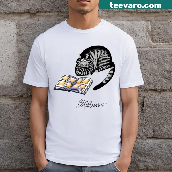 B Kliban Cat reading book T-shirt illustration
