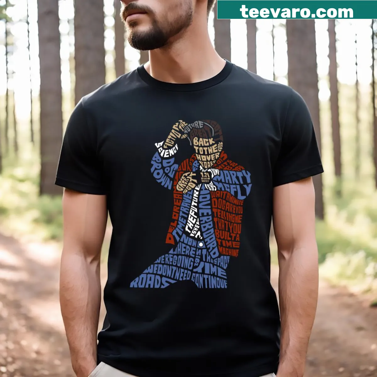 Artistic T-shirt featuring a hoverboard calligram design — on a men's t-shirt