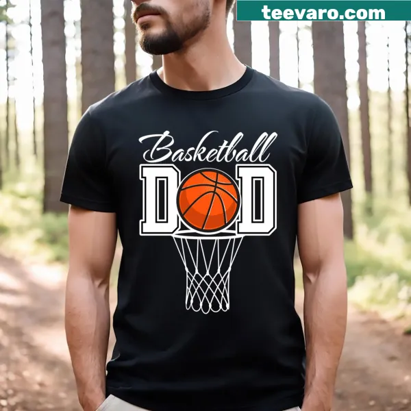 Bold 'Basketball Dad' text graphic on a T-shirt