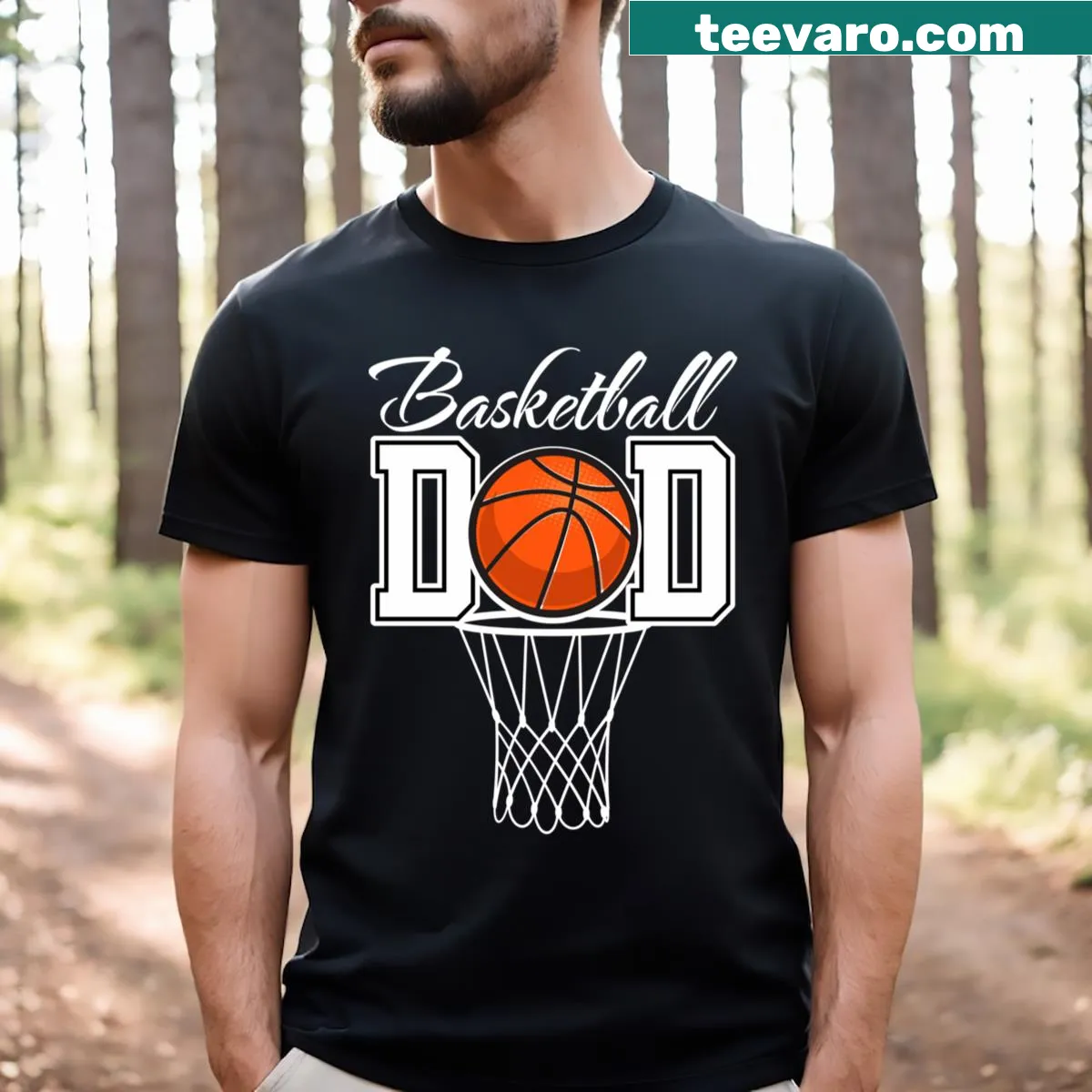 Bold 'Basketball Dad' text graphic on a T-shirt — on a men's t-shirt
