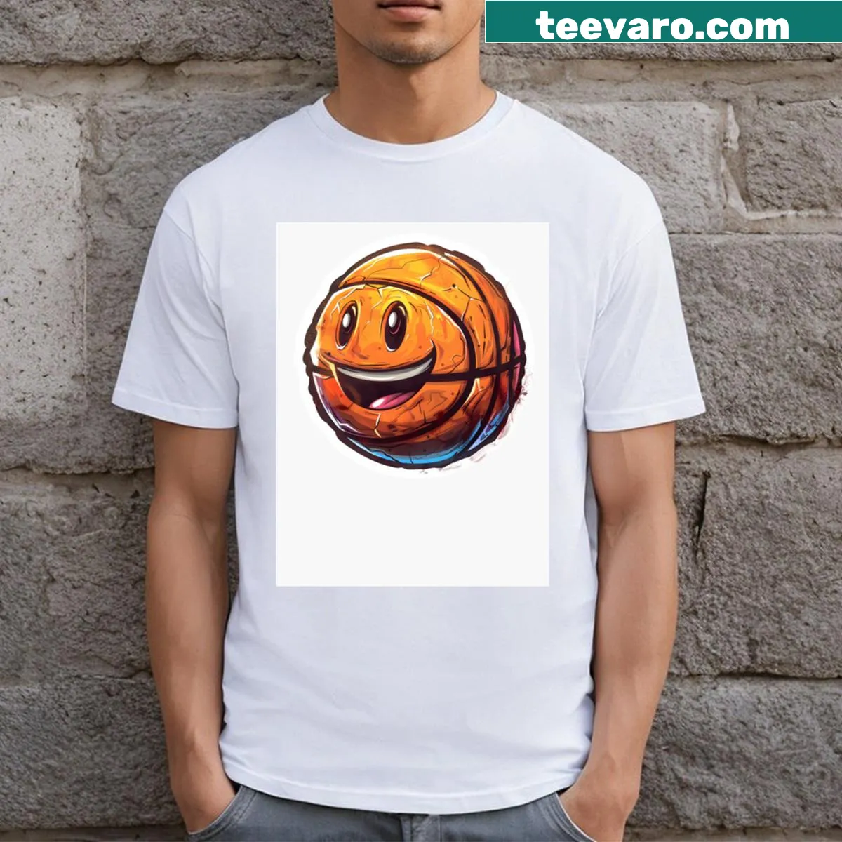Cute Basketball T-shirt featuring a smiling basketball graphic — on a men's t-shirt