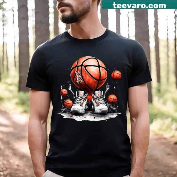 Minimalist basketball-themed graphic on a T-shirt