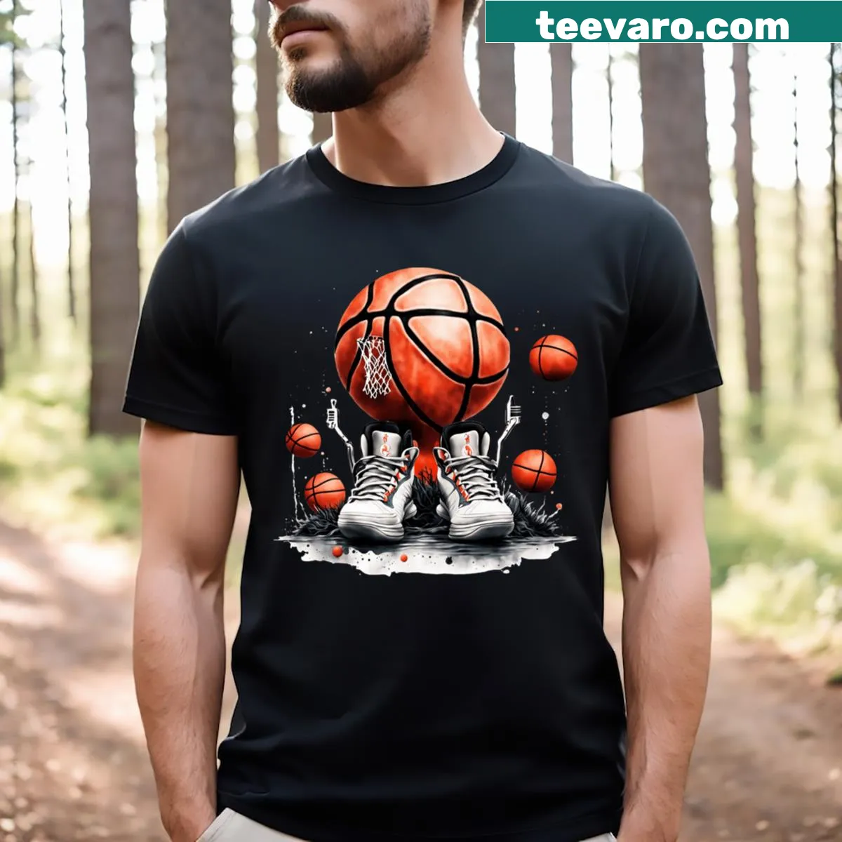 Minimalist basketball-themed graphic on a T-shirt — on a men's t-shirt