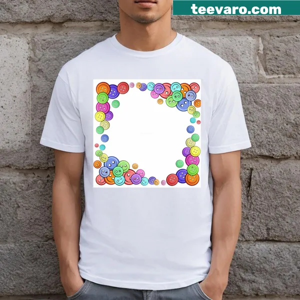 T-shirt featuring a charming button frame design for sewing lovers