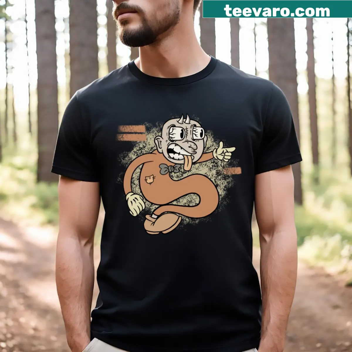 Cartoon T-shirt featuring a whimsical character named Wiggletoe. — on a men's t-shirt