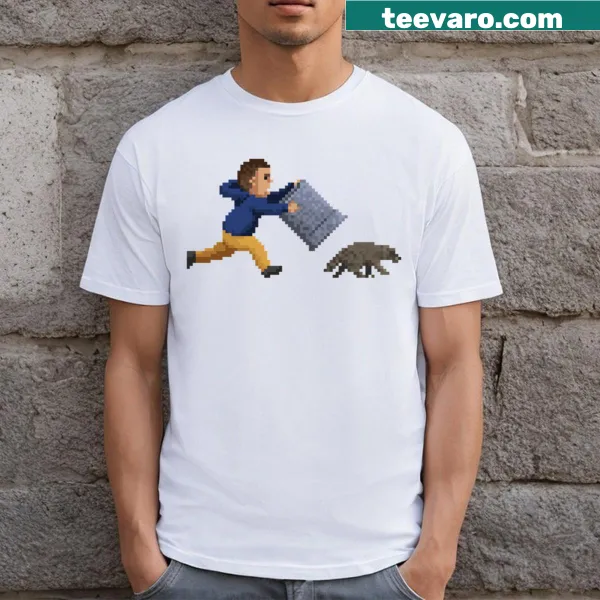 Cartoon raccoon graphic on a playful T-shirt