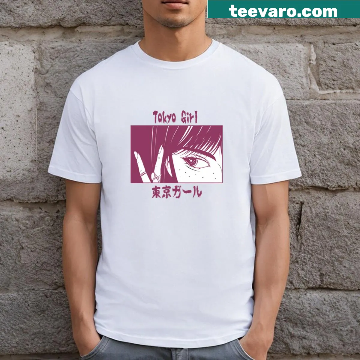 Anime Tokyo girl graphic on a playful T-shirt — on a men's t-shirt