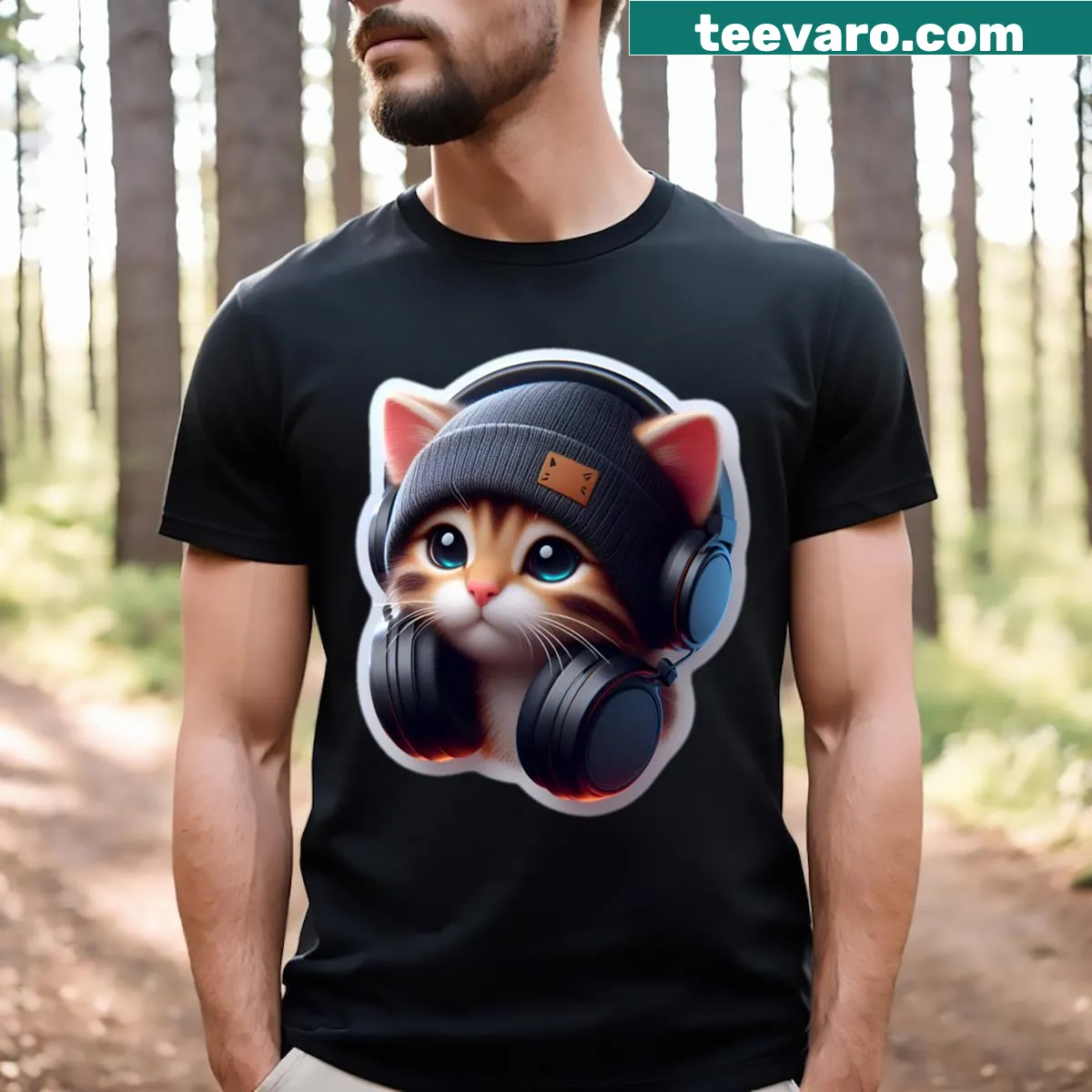 T-shirt featuring a collection of cute cat illustrations — on a men's t-shirt