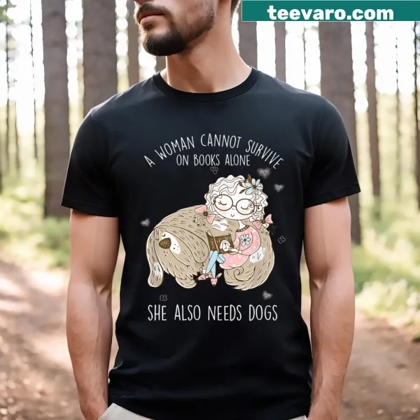 Illustration of a dog with books on the T-shirt.