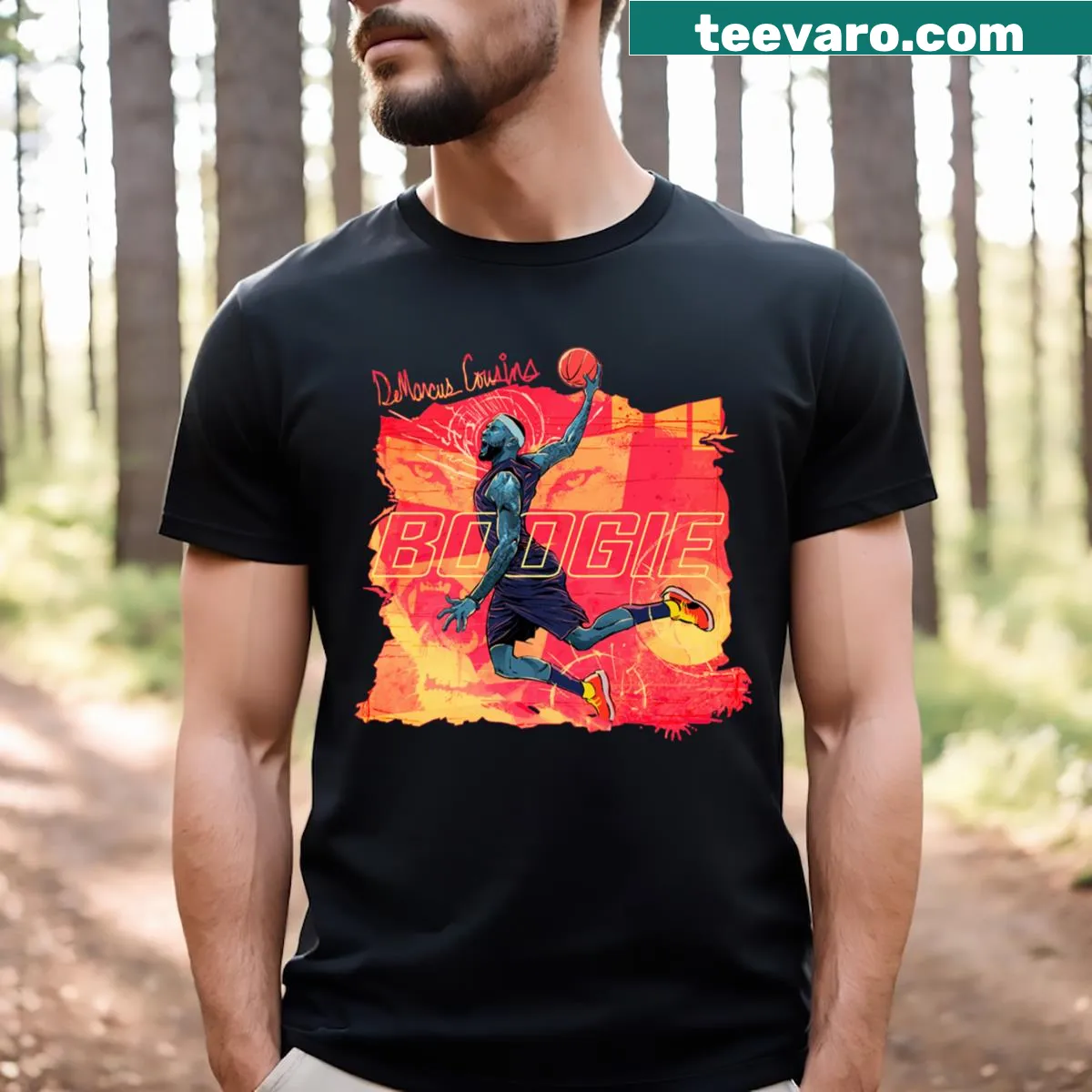 Minimalist graphic representing Demarcus Cousins on T-shirt — on a men's t-shirt