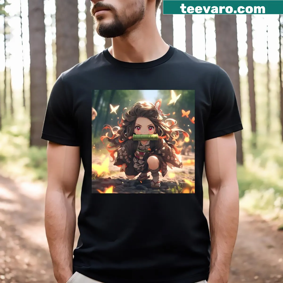 Kamado Nezuko graphic t-shirt from Demon Slayer — on a men's t-shirt
