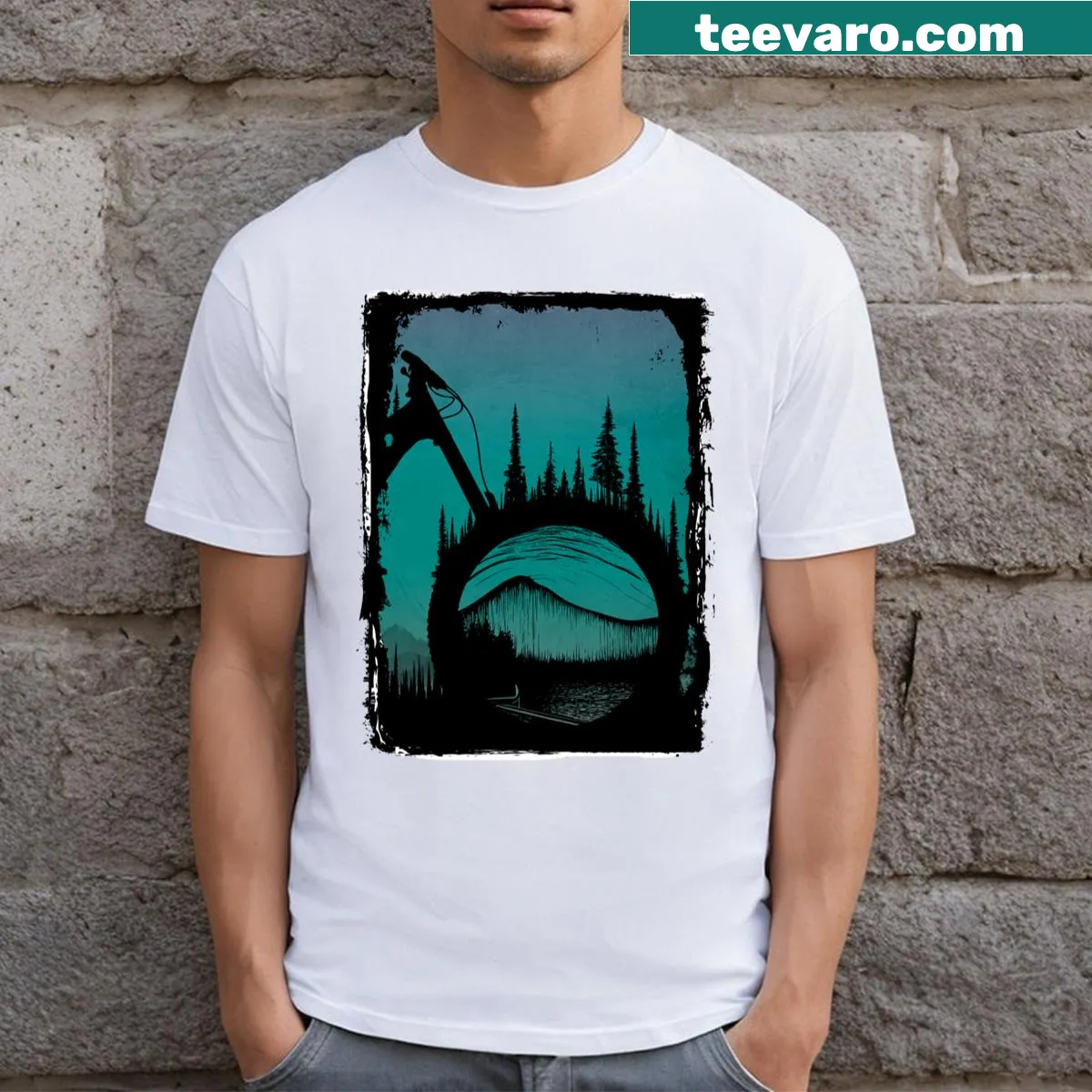 Enduro biking themed graphic t-shirt featuring a rider — on a men's t-shirt