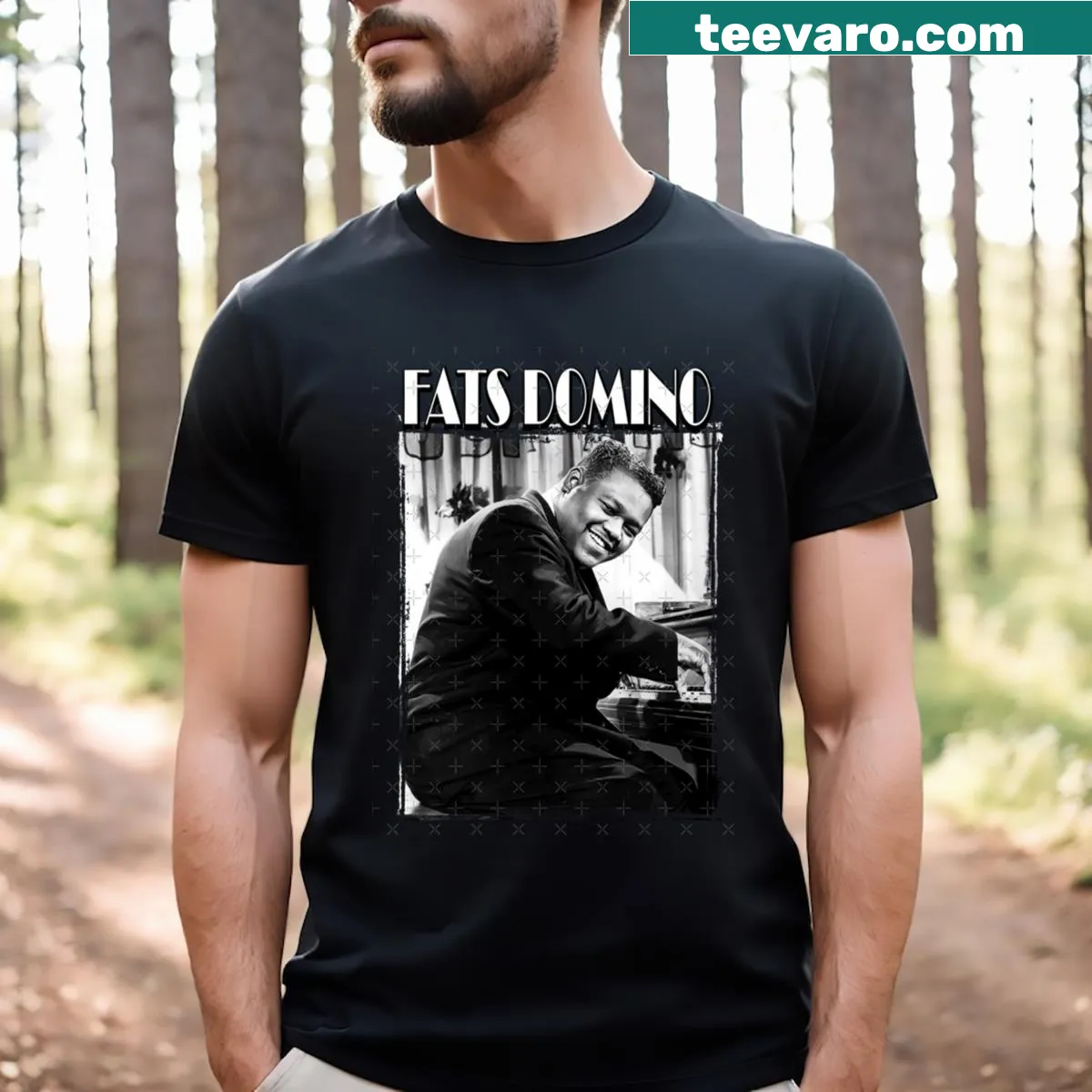 Retro graphic t-shirt featuring Fats Domino — on a men's t-shirt
