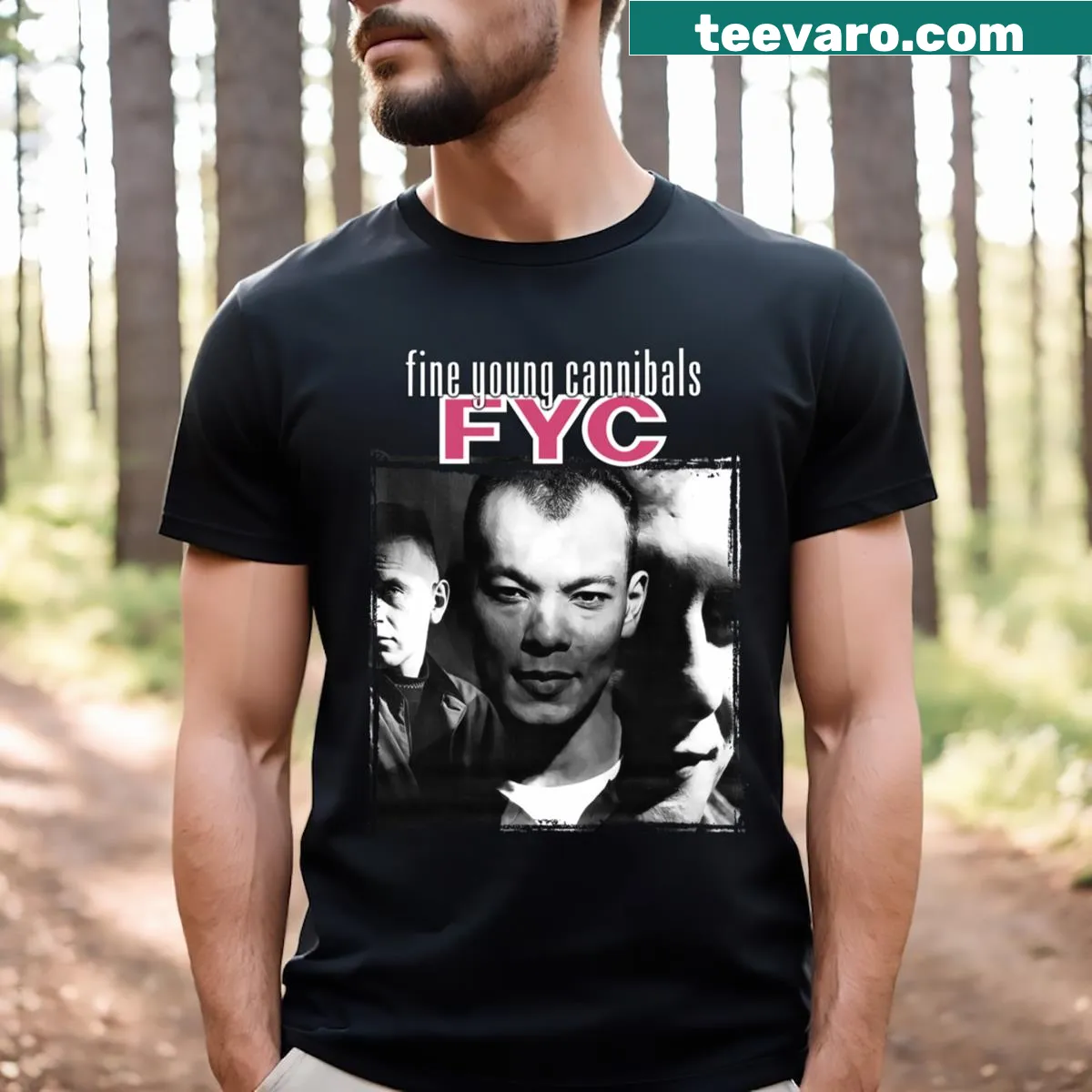 Vintage Fine Young Cannibals band t-shirt with classic imagery — on a men's t-shirt