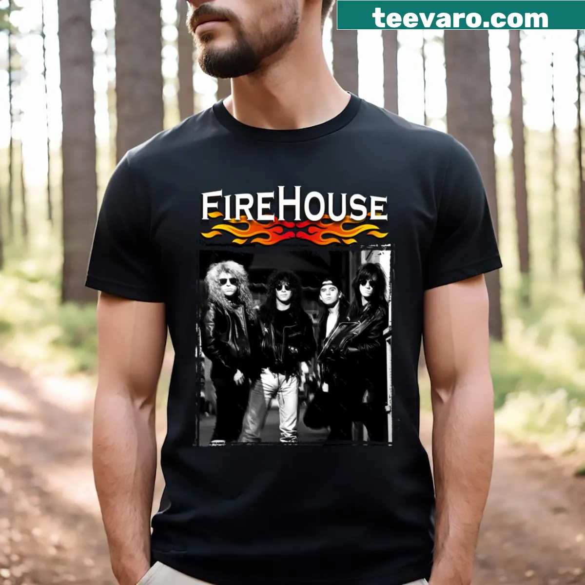 Vintage Firehouse band t-shirt with classic rock design — on a men's t-shirt