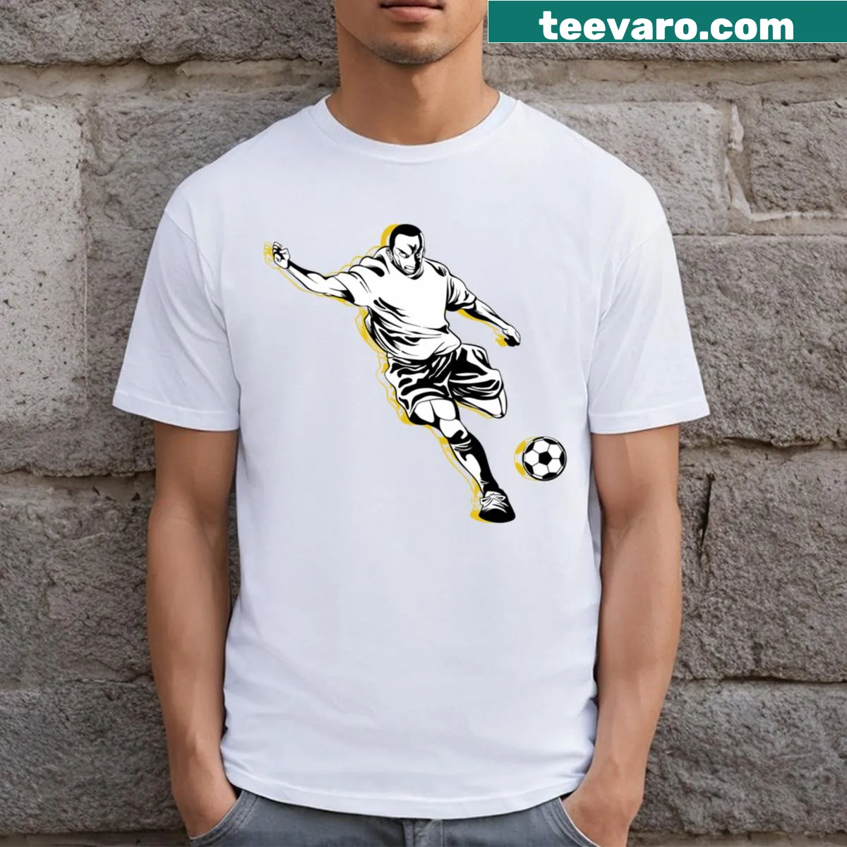 Dynamic football vector graphic T-shirt for sports fans — on a men's t-shirt