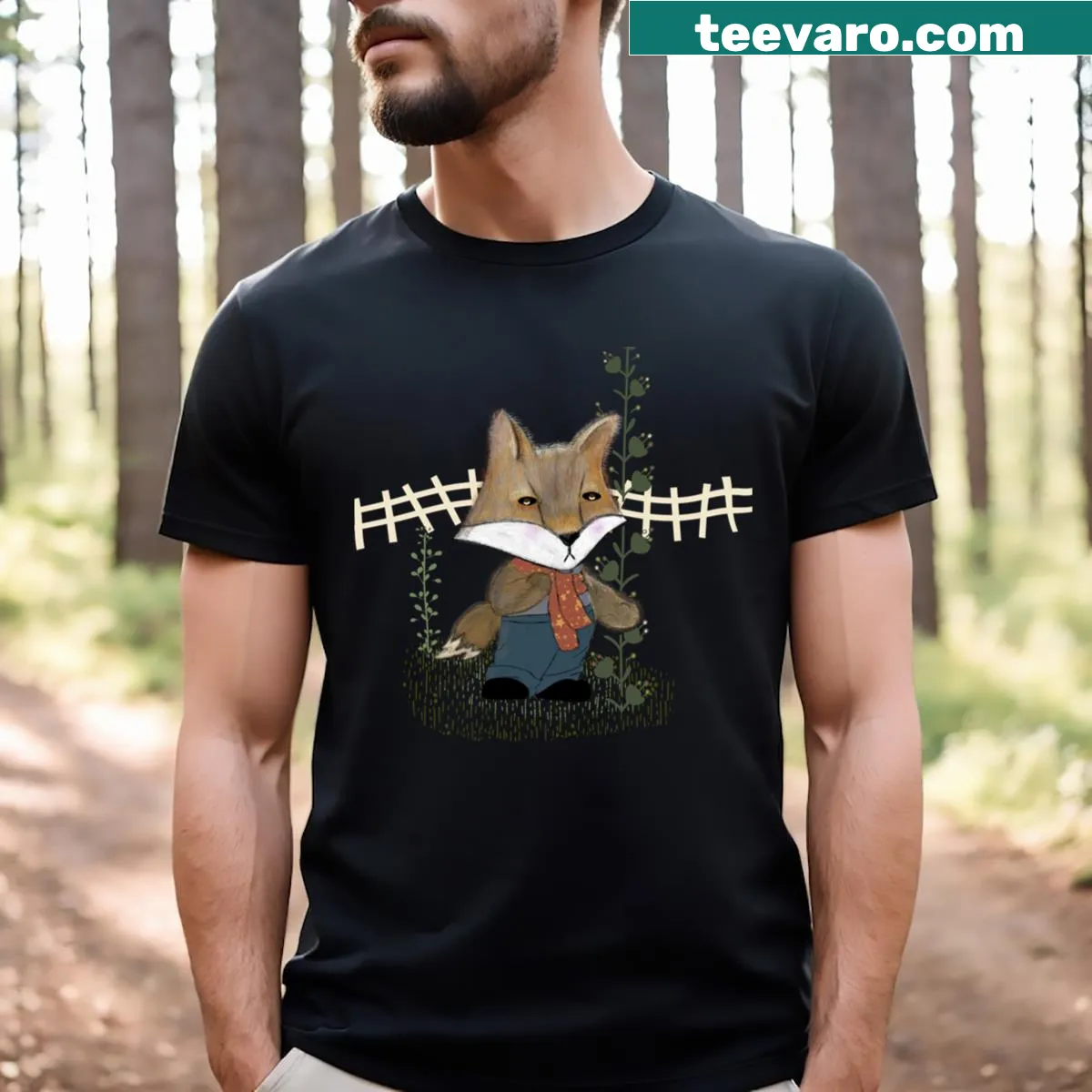 Cute Foxy Gardener T-shirt with charming illustration — on a men's t-shirt
