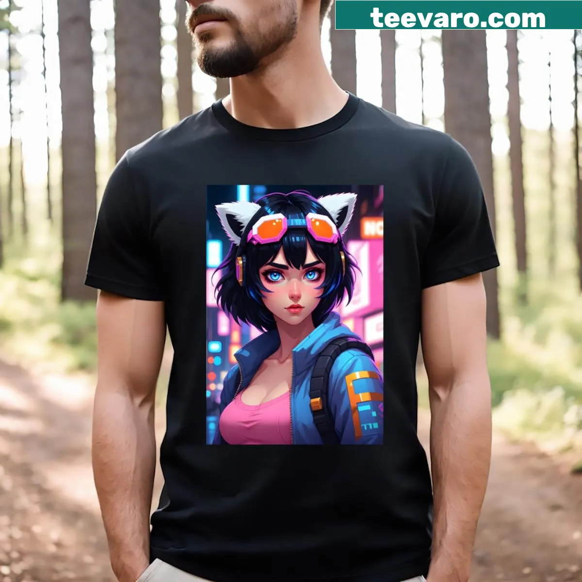 Futuristic Anime Tokyo Girl T-shirt with intricate illustration — on a men's t-shirt