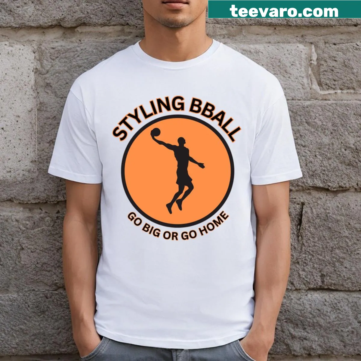 Motivational t-shirt with bold 'Go Big Or Go Home' text — on a men's t-shirt