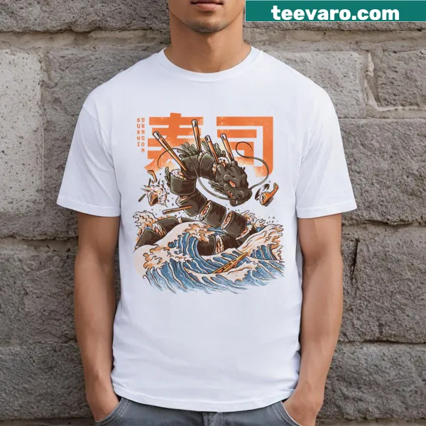Illustration T-shirt featuring a playful sushi dragon design