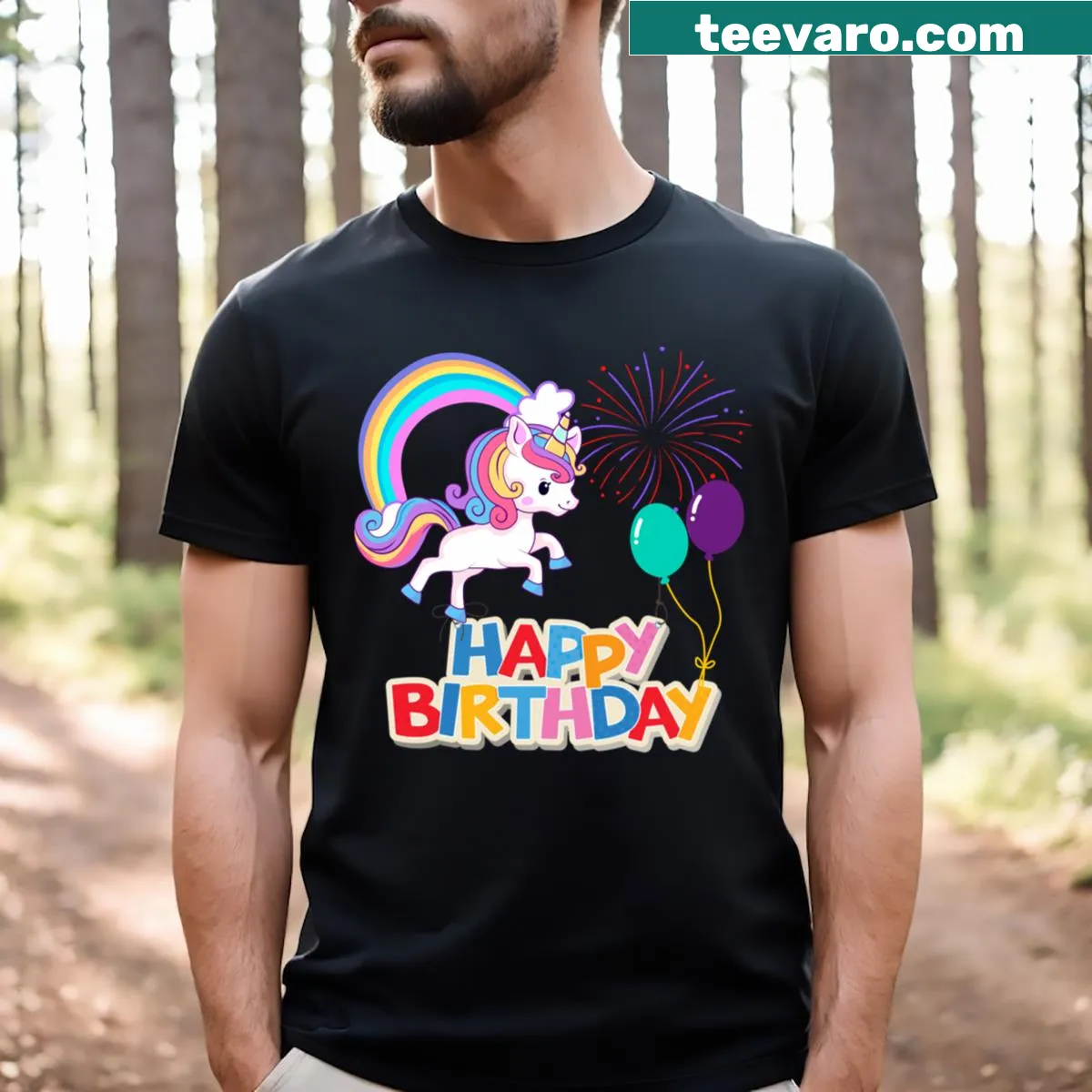 Cheerful T-shirt with 'Happy Birthday' graphic for children. — on a men's t-shirt