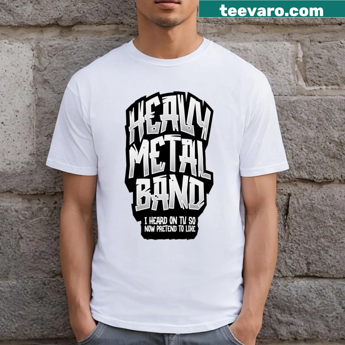 Vintage distressed heavy metal band t-shirt with bold graphics — on a men's t-shirt