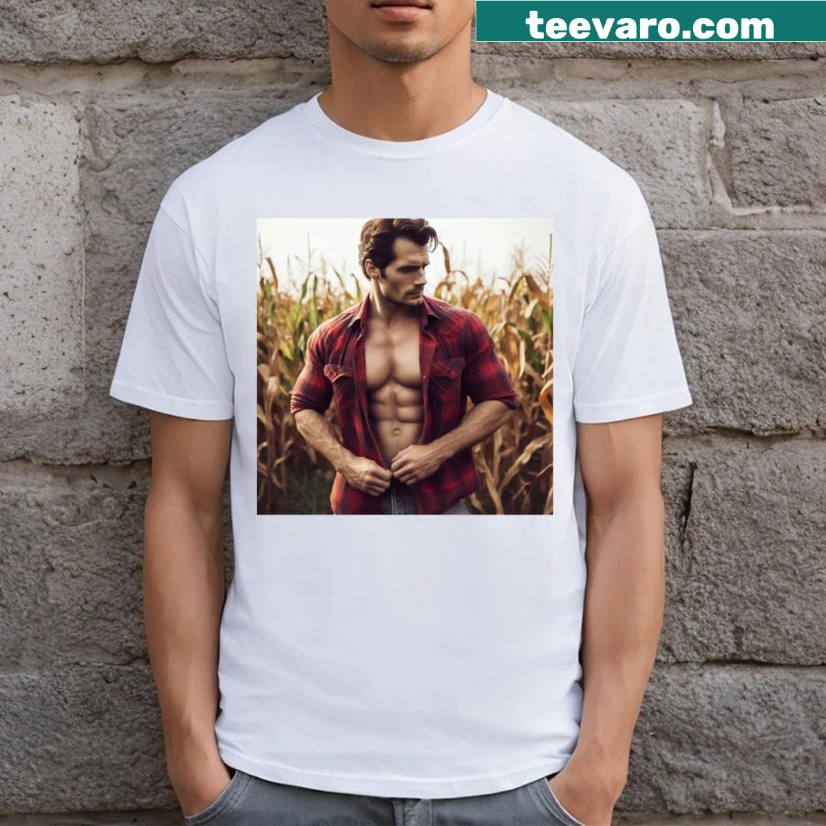 Playful T-shirt featuring the phrase 'Henry Cavill Handsome' in typography — on a men's t-shirt
