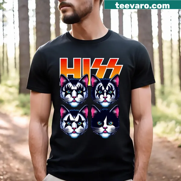 Funny Hiss Cats band t-shirt with playful typography design