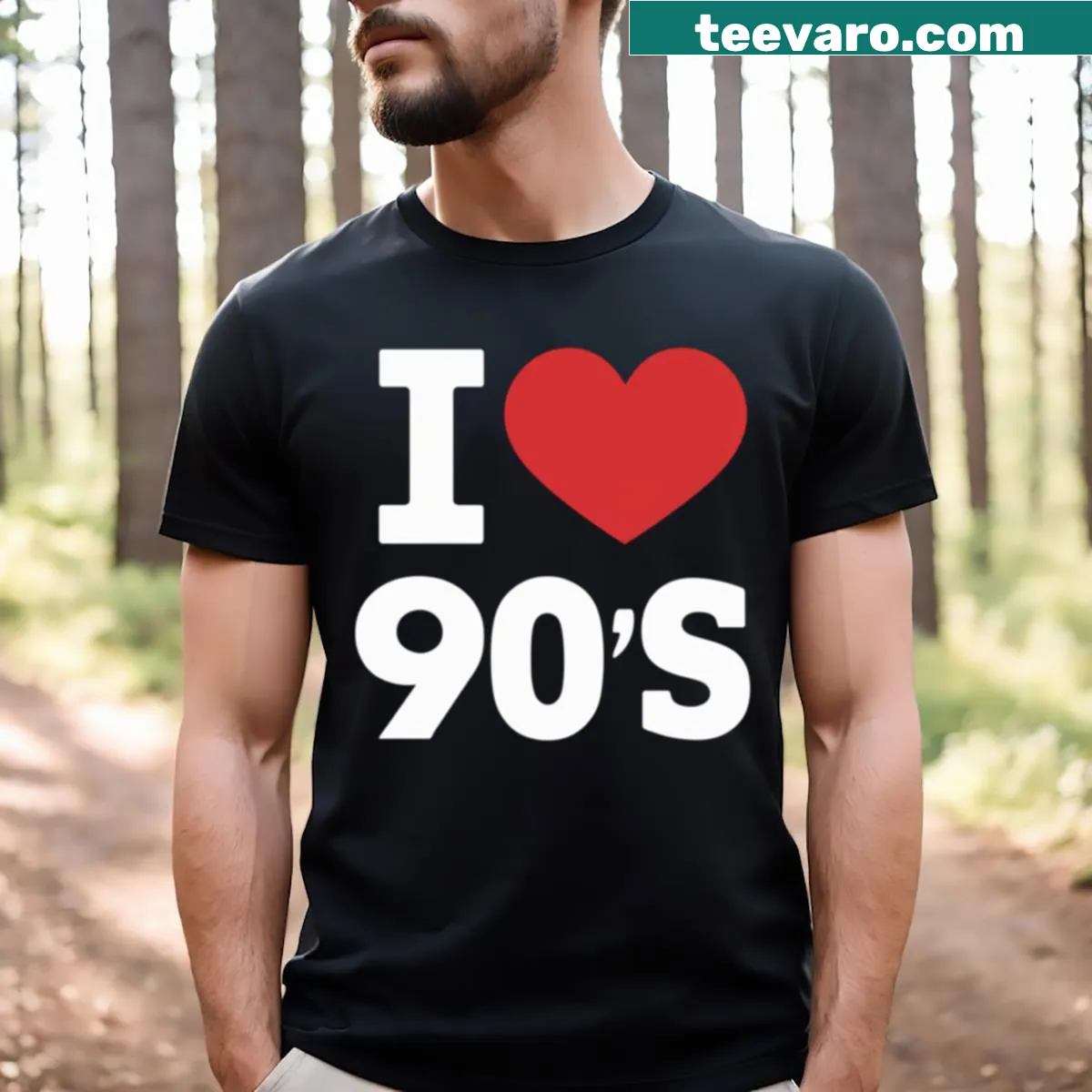90's retro themed t-shirt with bold typography — on a men's t-shirt