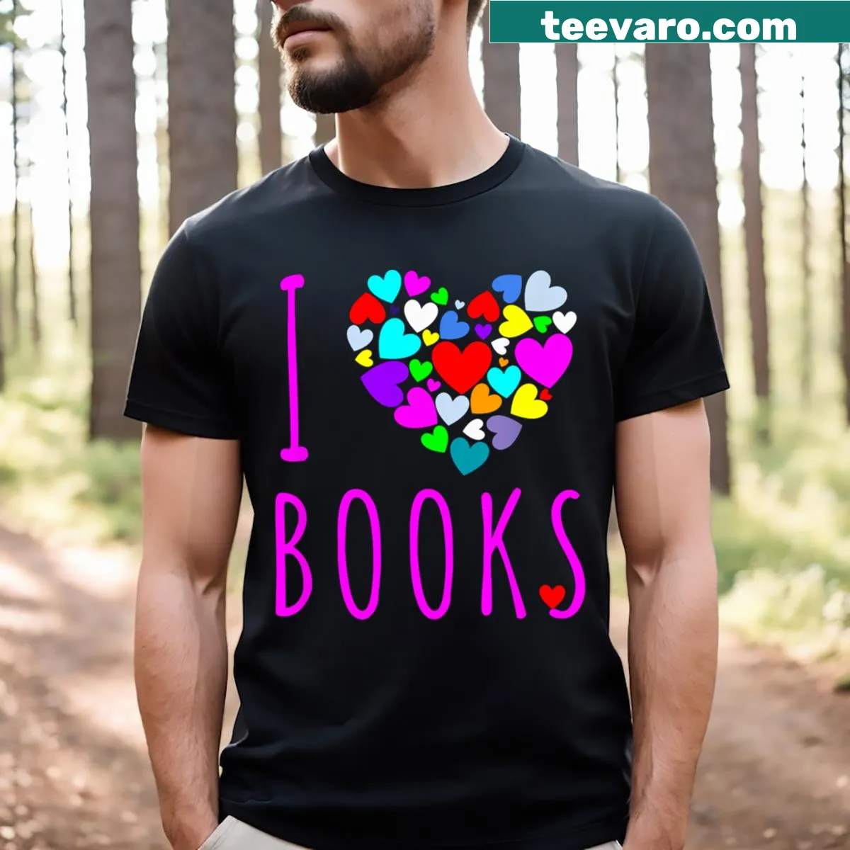 Heart and book graphic on a reading-themed t-shirt — on a men's t-shirt