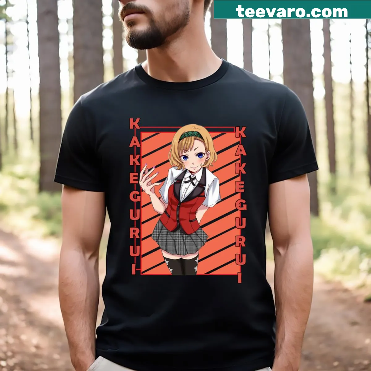 Anime-inspired T-shirt with stripes featuring Itsuki Sumeragi — on a men's t-shirt