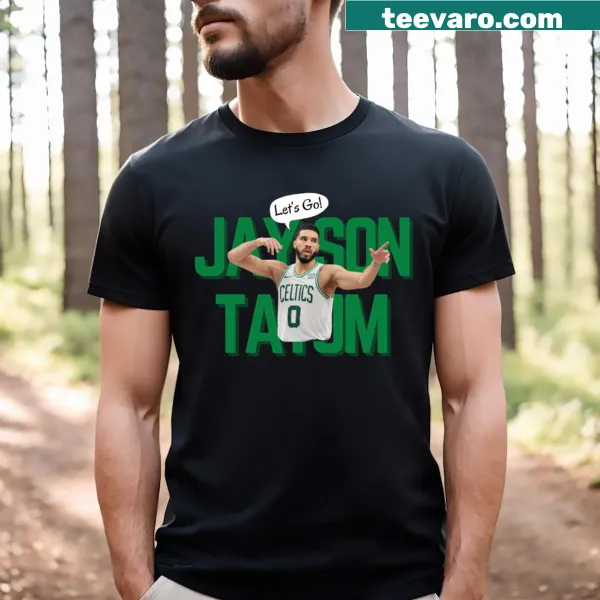 Playful t-shirt featuring Jayson Tatum and 'Let's Go!' text