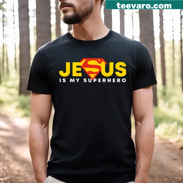 T-shirt with 'Jesus Is My Superhero' graphic for faith enthusiasts