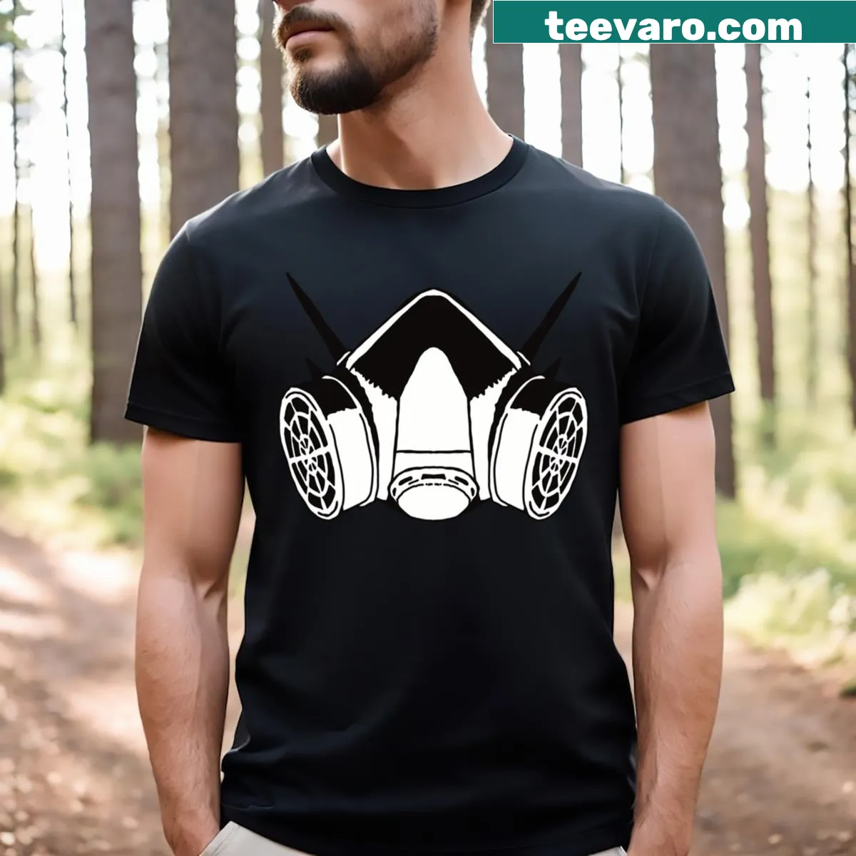 Anime T-shirt featuring Kaiju No 8 gas mask design. — on a men's t-shirt