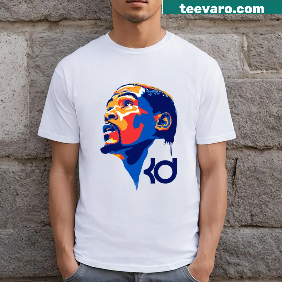 Caricature design of basketball player Kevin Durant — on a men's t-shirt
