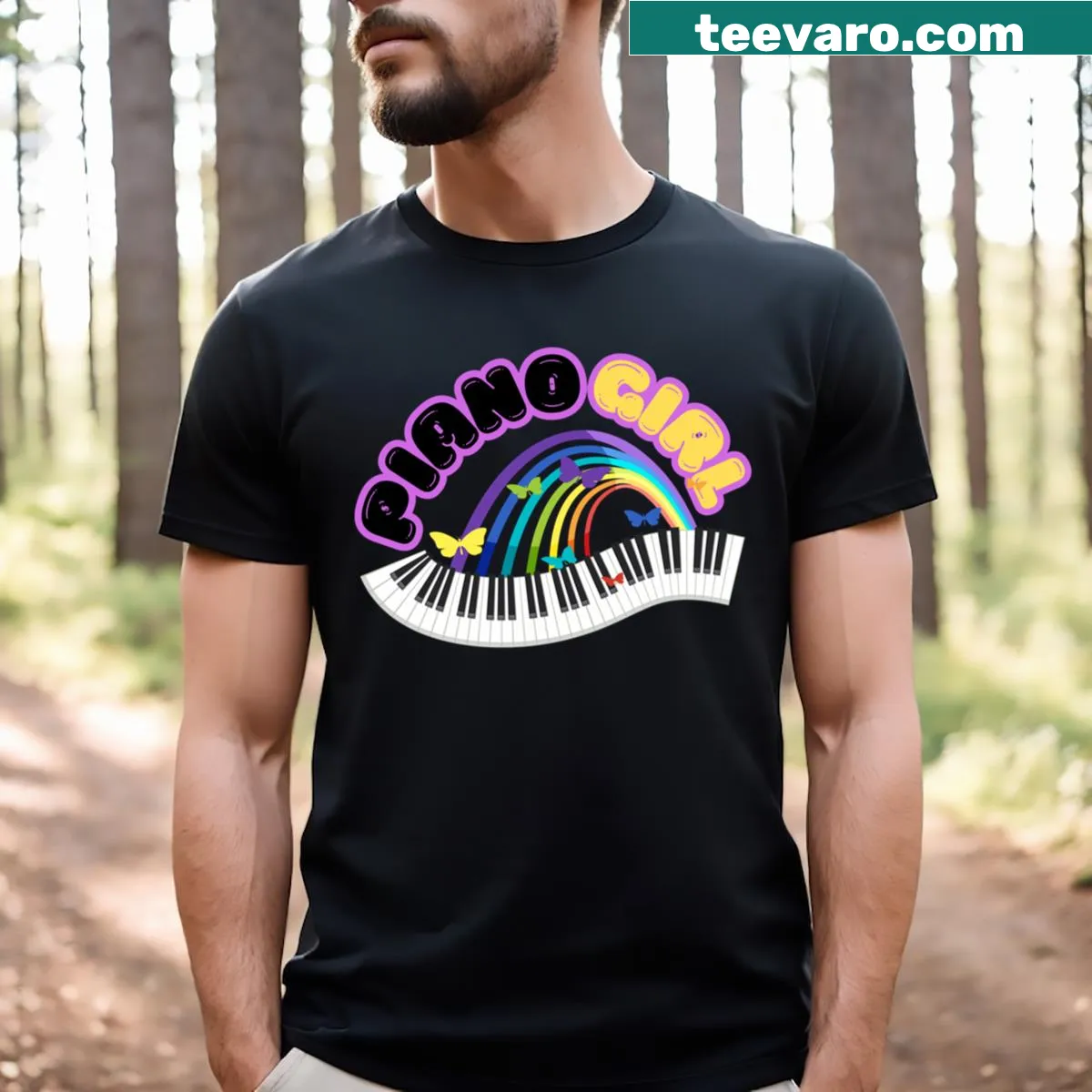 Silhouette T-shirt of a girl playing piano. — on a men's t-shirt
