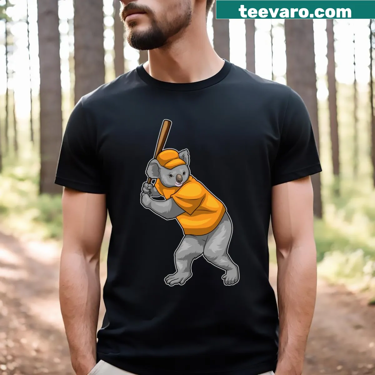 Cartoon koala swinging a baseball bat on a kid's T-shirt — on a men's t-shirt