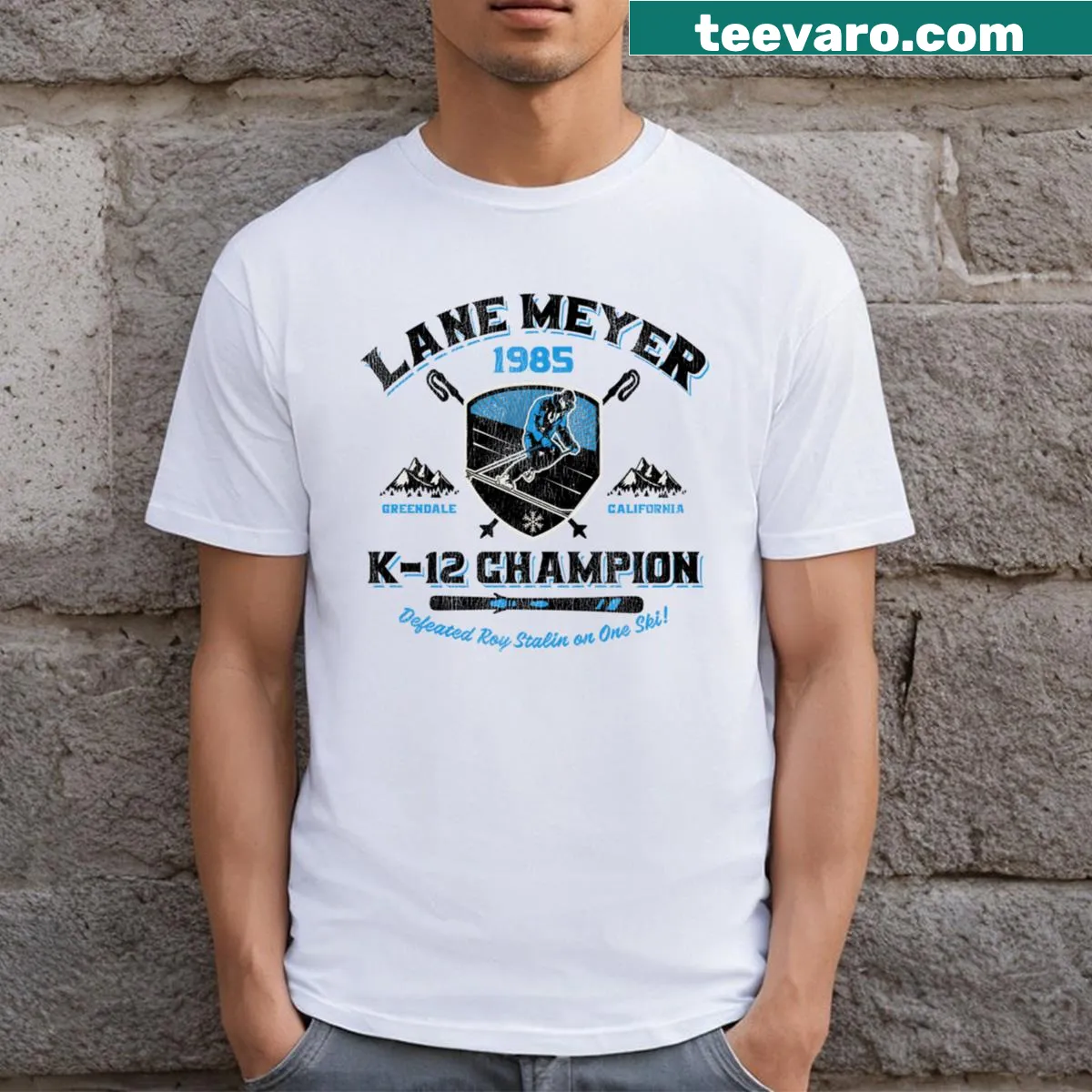 Retro Lane Meyer K12 Champion graphic on a T-shirt — on a men's t-shirt